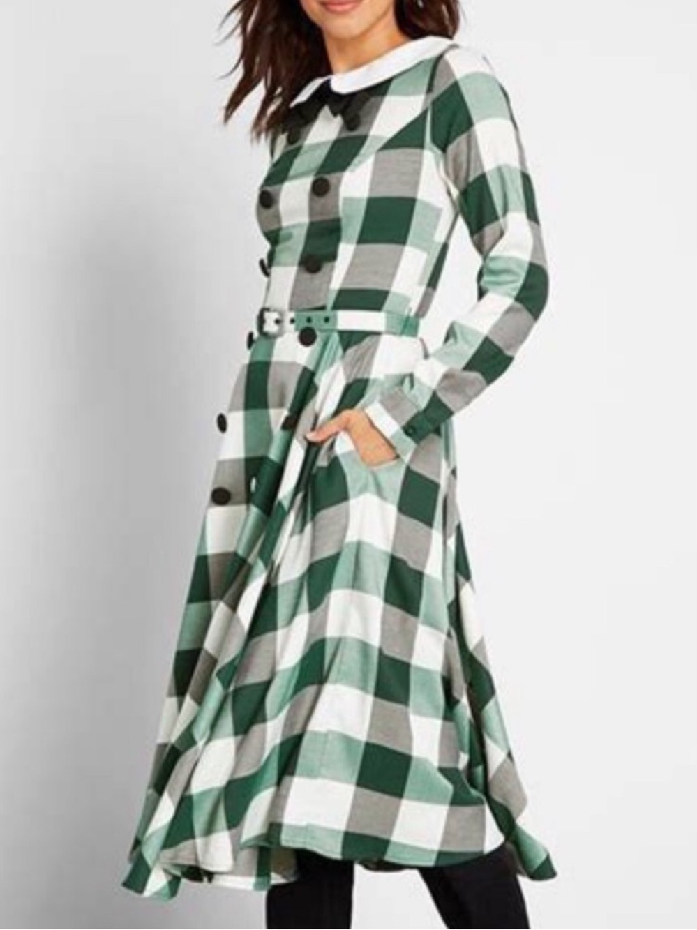 Collecting Vintage Green Plaid Peter Pan Collar Midi Dress Size 14 UK (10 US)